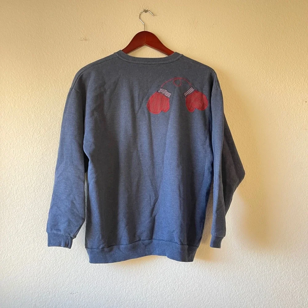 Vintage Snowman Graphic Sweatshirt Blue Christmas Crew Neck‎ Pullover Top Small